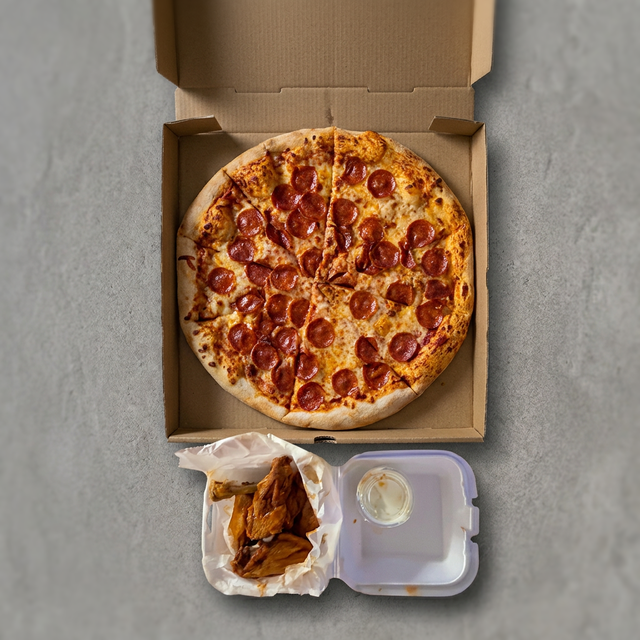 Large Cheese Pizza & 12 Wings Special.